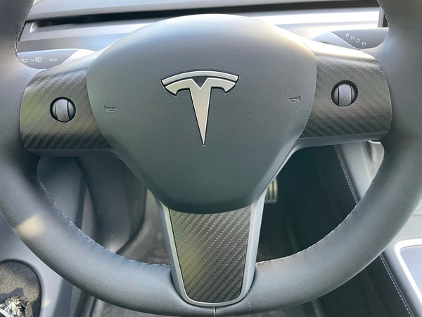 Tesla Model 3 e Y - Coprivolante in vero carbonio - Set da 3 pezzi